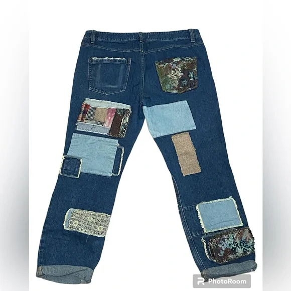 FREE PEOPLE Patched patchwork slim slouch jeans size 30 - Picture 4 of 8